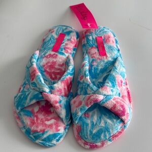 Lilly Pulitzer Pink and Blue Floral Slippers